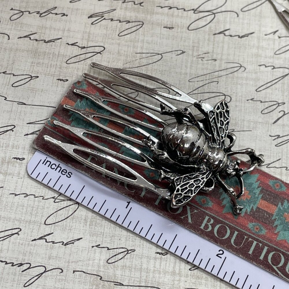1 Pair Silver Long Bee Bridal Hairpin Bobby pin wedding hair festival Honey Comb - Picture 7 of 11